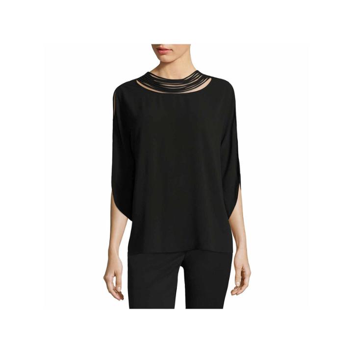 Worthington 3/4 Sleeve Mock Neck Woven Blouse-talls