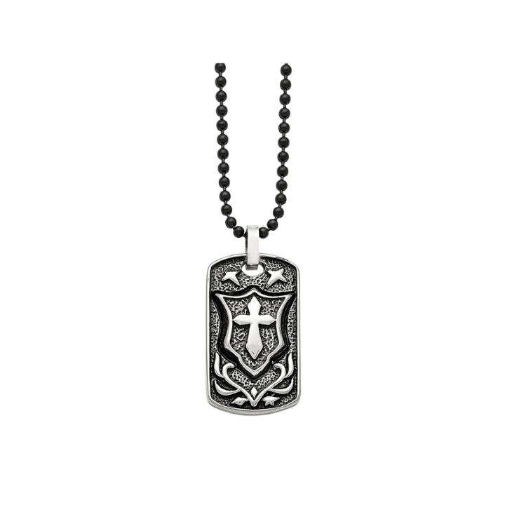 Mens Stainless Steel Antiqued Cross Dog Tag Pendant