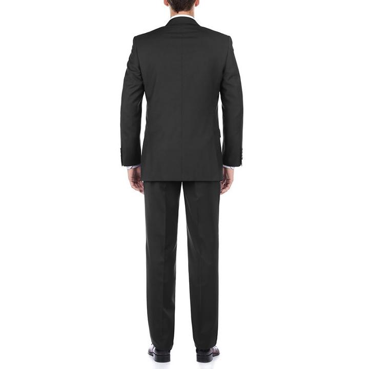 Verno Men's Black 100% Wool Classic Fit Single Breast Solid Two Piece Suit