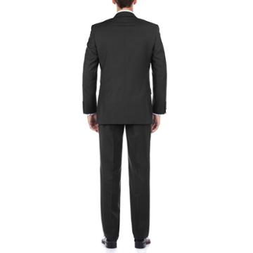 Verno Men's Black 100% Wool Classic Fit Single Breast Solid Two Piece Suit