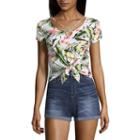 Derek Heart Short Sleeve Cap Sleeve Crop Top-juniors