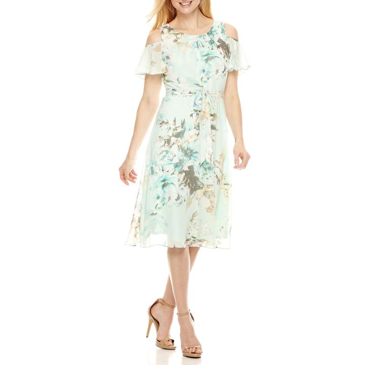 Perceptions Short Sleeve Fit & Flare Dress-petites