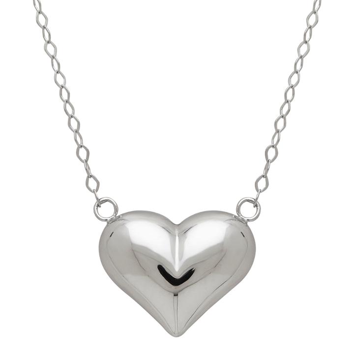 14k White Gold 17 Inch Puffed Heart Necklace