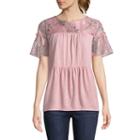 St. John's Bay Short Sleeve Lace Tiered Top - Tall