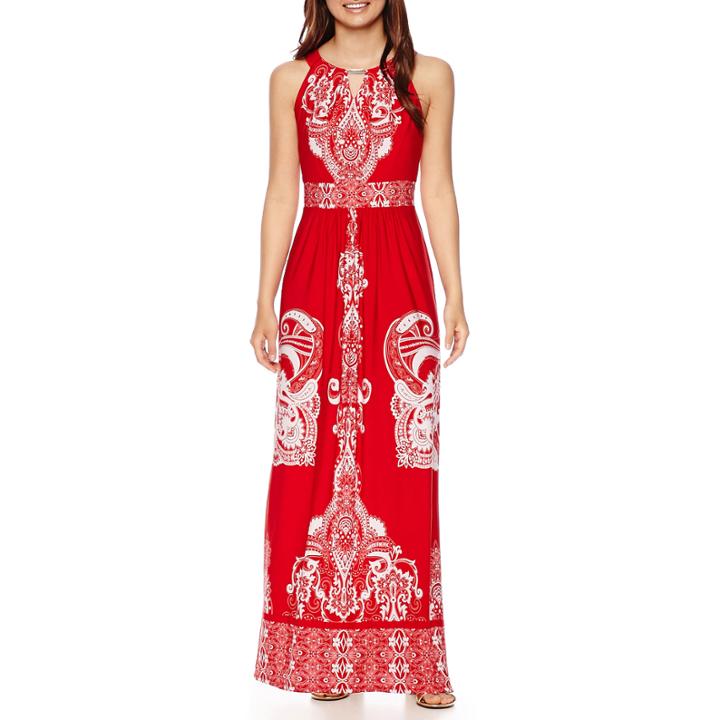 Studio 1 Sleeveless Scroll Placed Print Maxi Dress