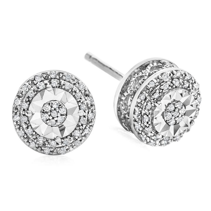 Limited Time Special! 1/10 Ct. T.w. Double Halo Diamond Stud Earrings In Sterling Silver