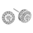 Limited Time Special! 1/10 Ct. T.w. Double Halo Diamond Stud Earrings In Sterling Silver