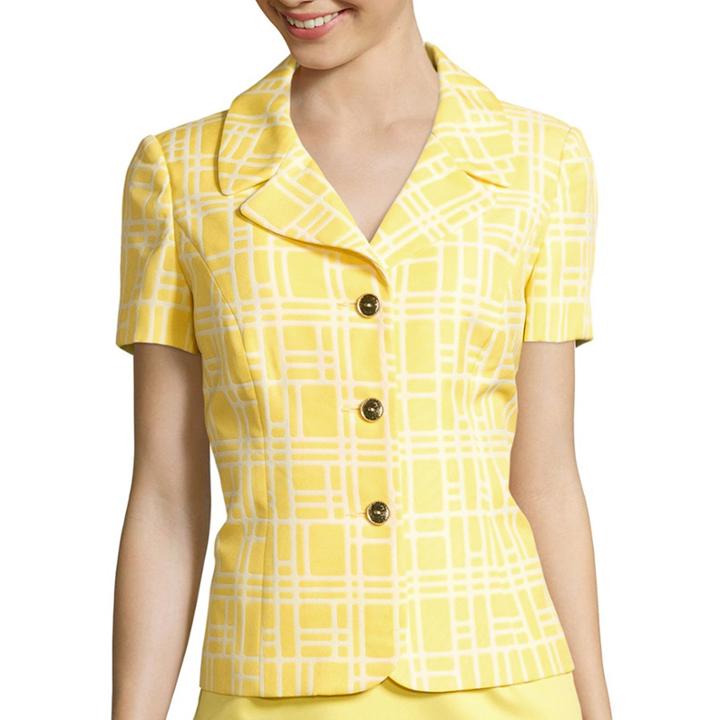Isabella Short-sleeve Window Pane Print Skirt Suit