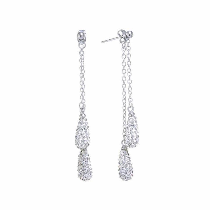 Sparkle Allure Crystal Double Teardrop Chain Silver Over Brass Drop Earrings