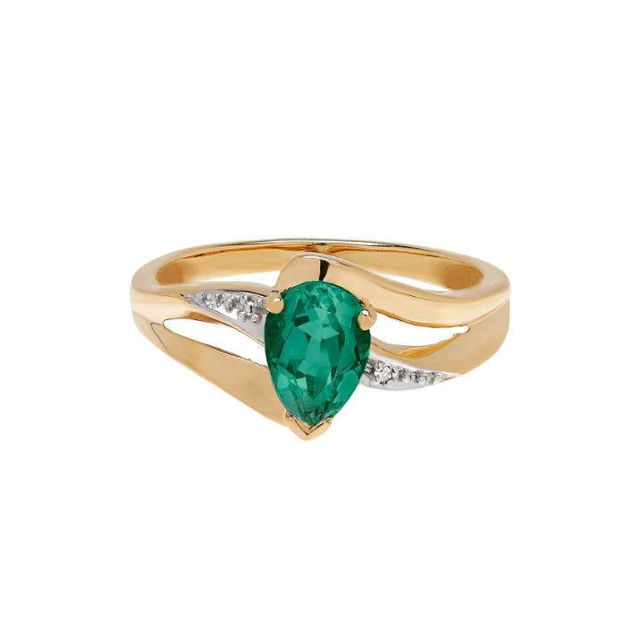 Lab-created Emerald And Diamond-accent 10k Yellow Gold Ring