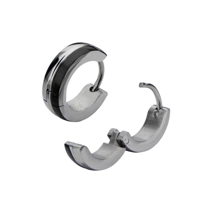 Stainless Steel And Black Ip 12.7x4mm Huggie Hoop Earrings