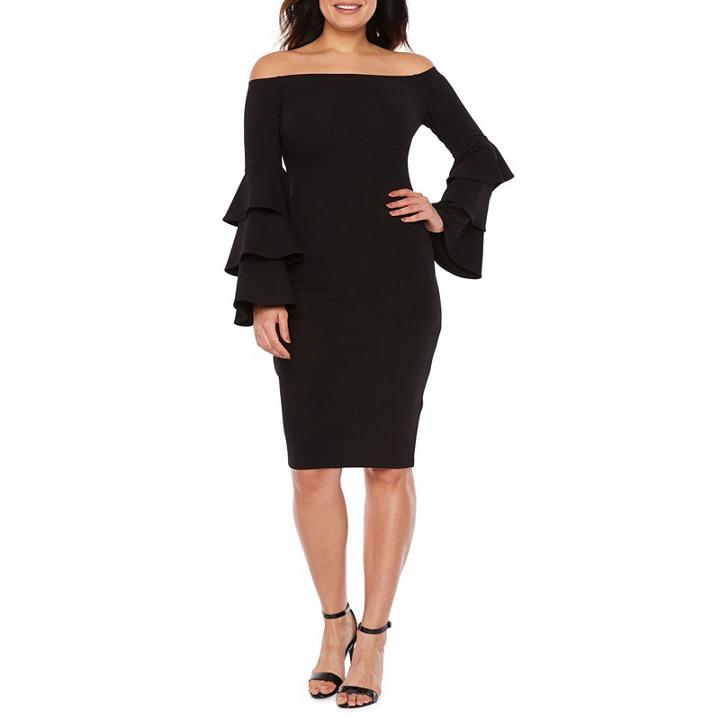Premier Amour Long Sleeve Off The Shoulder Sheath Dress