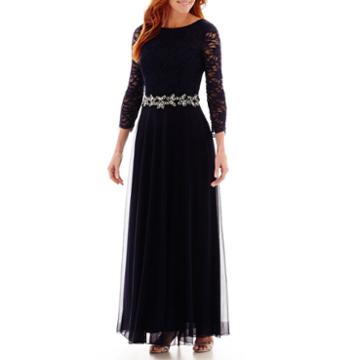 Jackie Jon Off-the-shoulder Sequin Bodice Gown