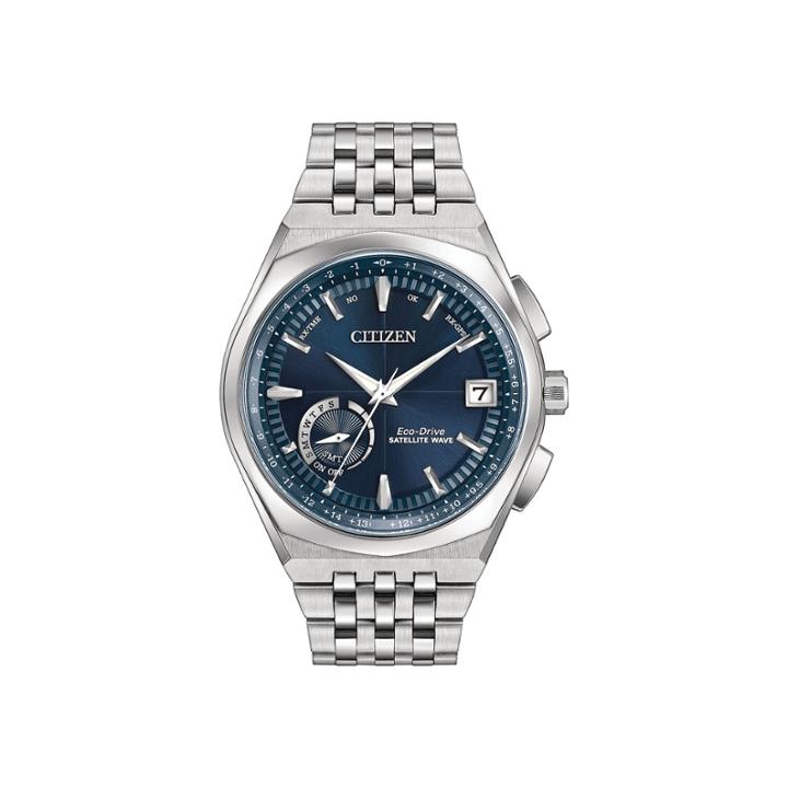 Citizen Eco Drive Men's Silver Tone And Blue Satellite Wave World Time Gps Bracelet Watch Cc3020-57l