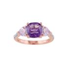 Genuine Amethyst, Rose De France And Diamond-accent Rose Gold Over Silver Ring