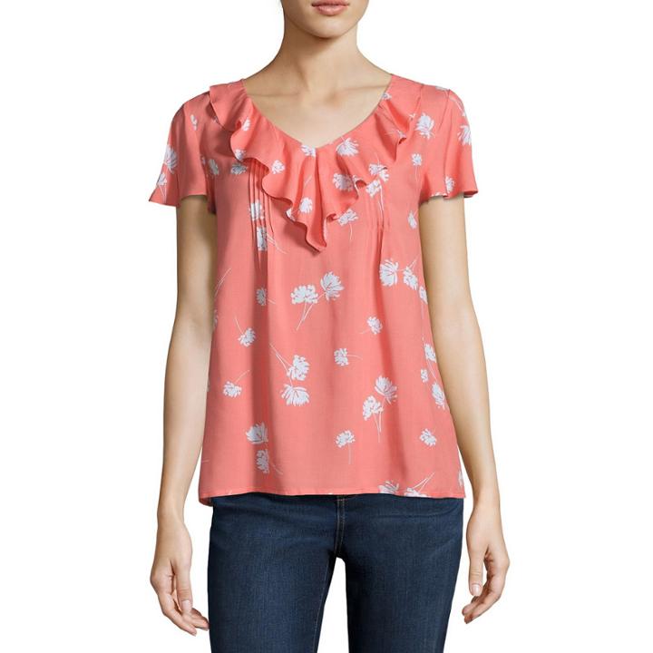 St. John's Bay Short Sleeve V Neck Rayon Blouse