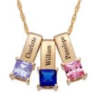 Personalized Silver Cubic Zirconia Birthstone 3 Name Pendant Necklace