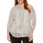 Liz Claiborne Long-sleeve Front-tie Top- Plus