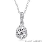 Laura Ashley Womens 1/5 Ct. T.w. Genuine White Diamond Oval Pendant Necklace
