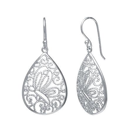 Silver-plated Filigree Pear-shaped Drop Earrings