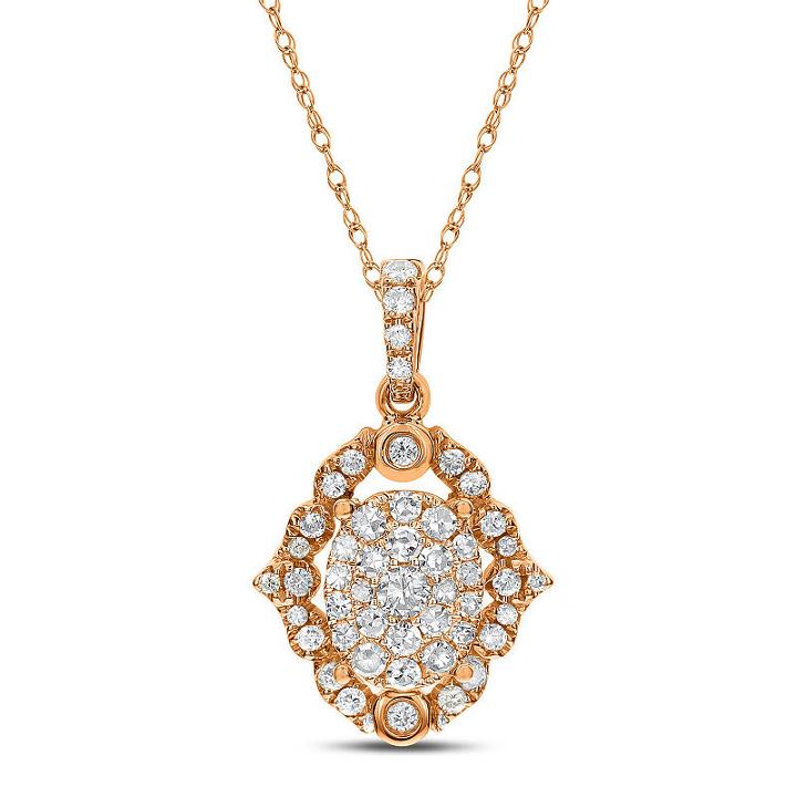 Womens 1/2 Ct. T.w. White Diamond 14k Rose Gold Pendant Necklace