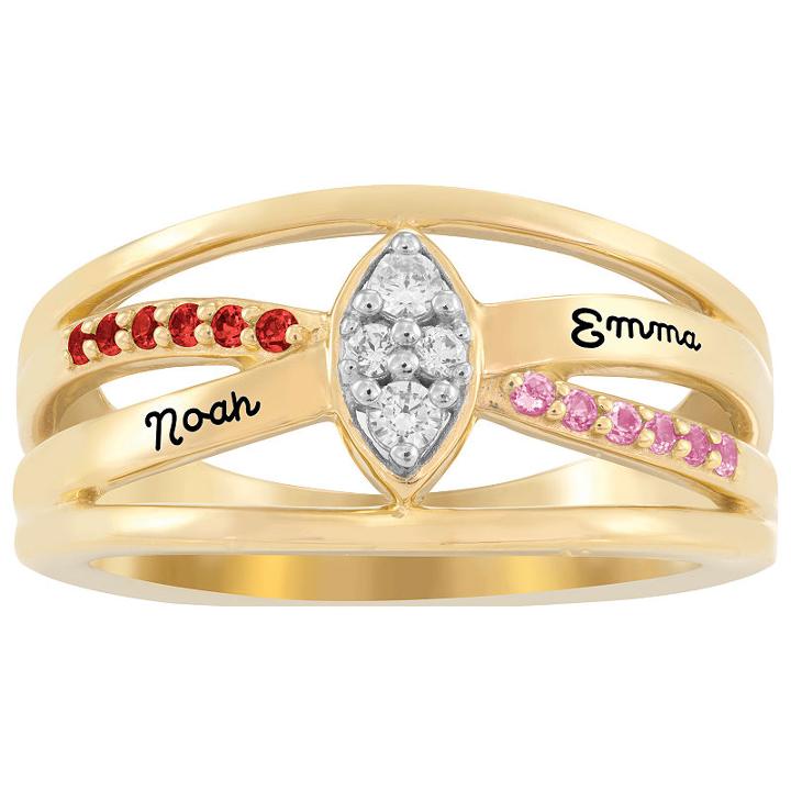 Personalized Womens Genuine Multi Color Multi Stone 10k Gold Over Silver Cocktail Ring