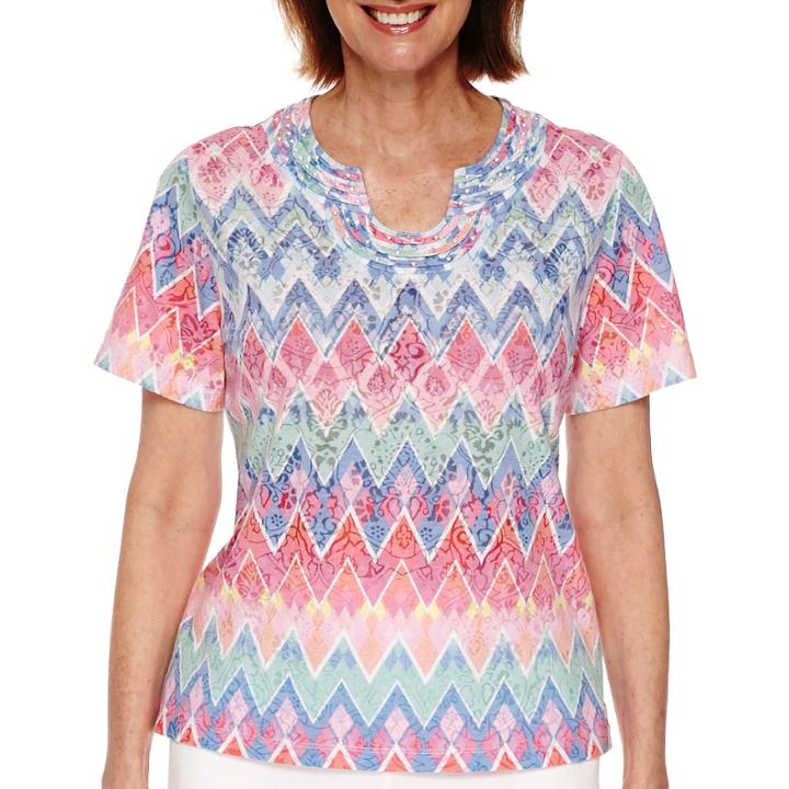Alfred Dunner Tropical Punch Short-sleeve Zigzag Burnout Tee - Petite