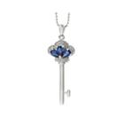 Lab-created Sapphire And Diamond-accent Sterling Silver Key Pendant Necklace