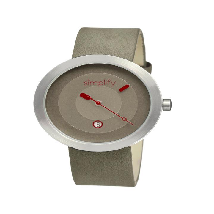 Simplify Unisex The 300 Grey Leather-band Watch With Date Sim0302