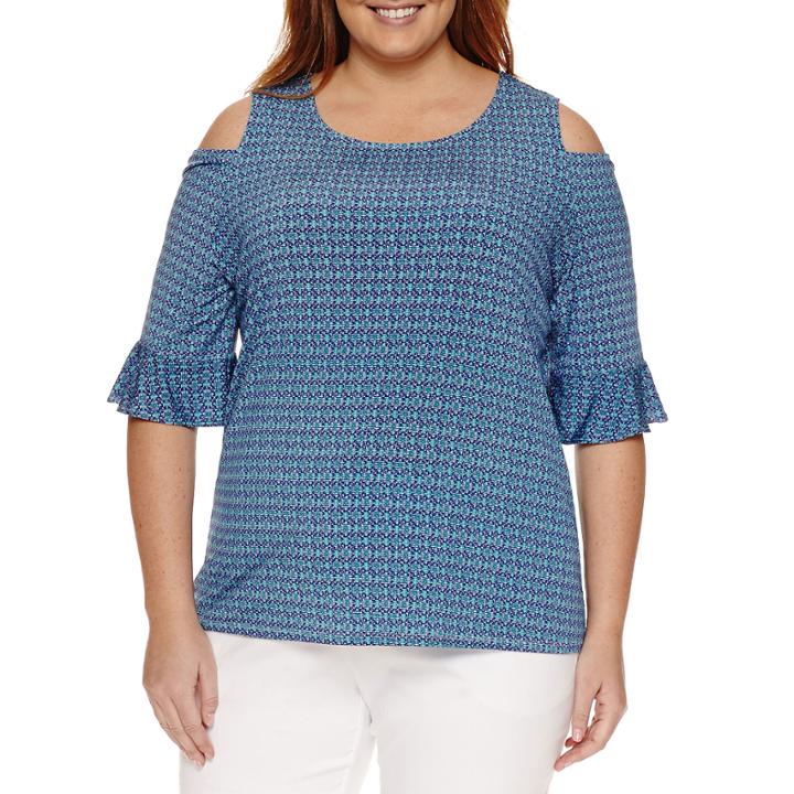 Worthington Short Sleeve Crew Neck Knit Blouse-plus