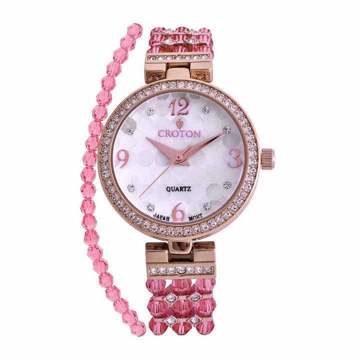 Croton Pink Swarovski Womens Pink 2-pack Watch Boxed Set-cn207563rgpk