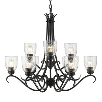 Parrish 9-light Chandelier In Black With Seeded Glass