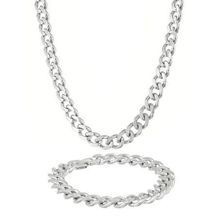 Mens Stainless Steel 12mm Chunky Curb Chain & Bracelet Boxed Set