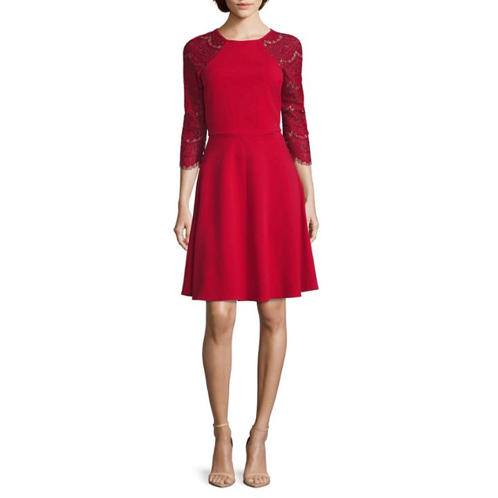 Rn Studio By Ronni Nicole Lace-sleeve Fit-and-flare Dress - Petite