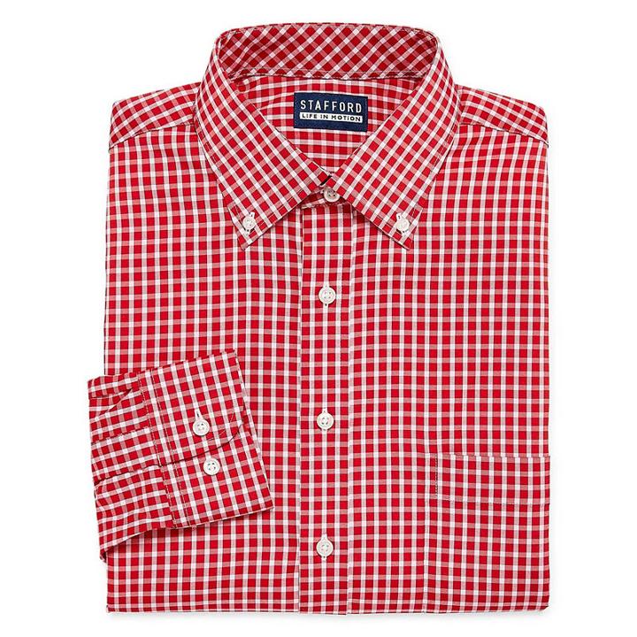 Stafford Poly Span Long Sleeve Woven Gingham Dress Shirt