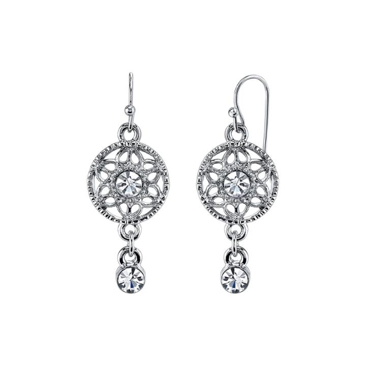 1928 Jewelry Crystal Round Filigree Drop Earrings