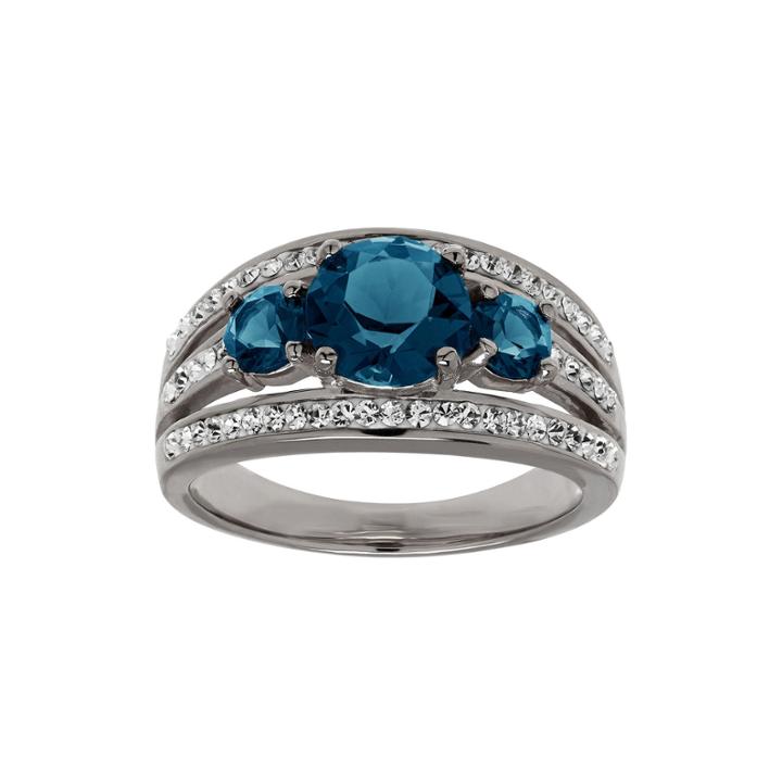 Blue And White Crystal Sterling Silver 3-stone Ring