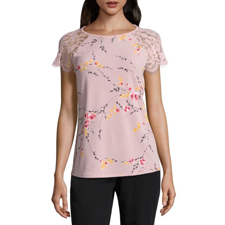 Worthington Lace Short Sleeve Crew Neck Shirt