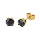 Black Cubic Zirconia 6mm Stainless Steel And Yellow Ip Stud Earrings