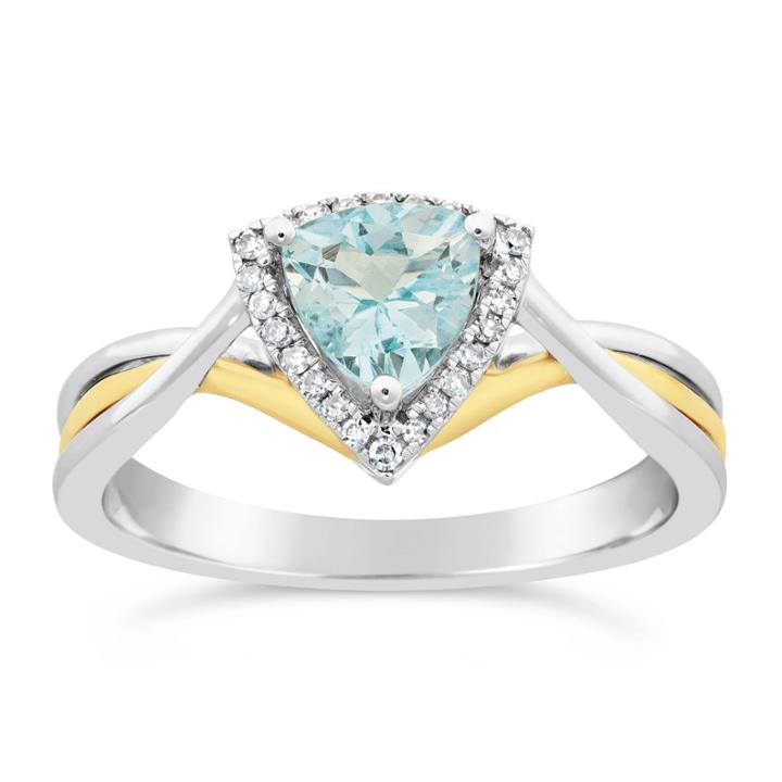 Womens 1/10 Ct. T.w. Blue Aquamarine 10k Gold Crossover Ring