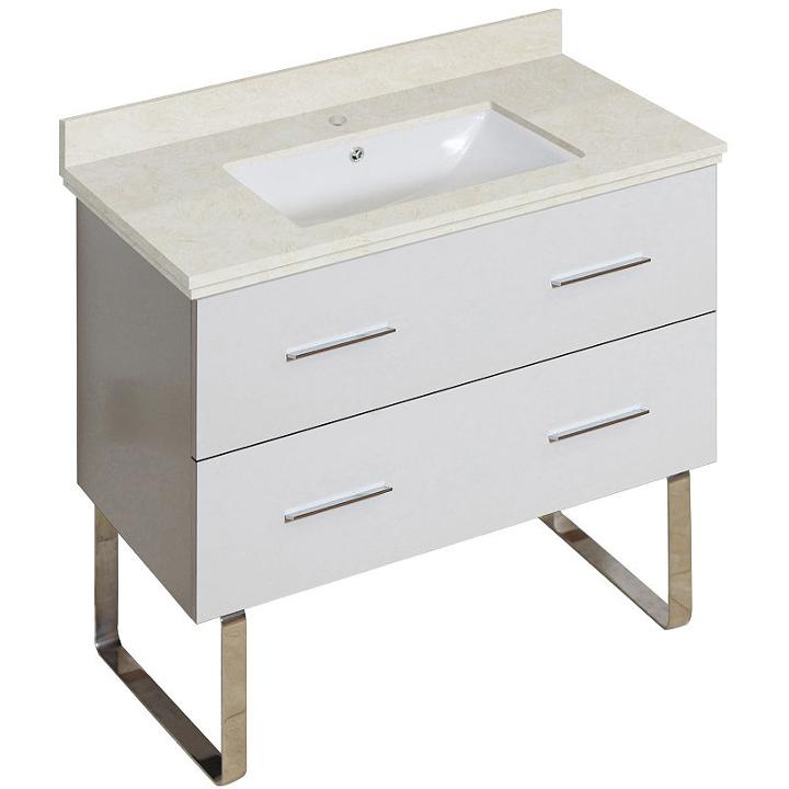 36-in. W Floor Mount White Vanity Set For 1 Hole Drilling Beige Top White Um Sink