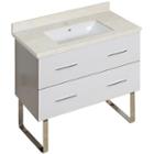 36-in. W Floor Mount White Vanity Set For 1 Hole Drilling Beige Top White Um Sink