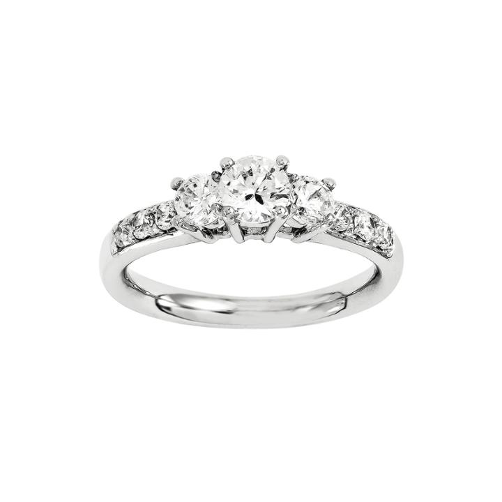 7/8 Ct. T.w. Diamond 14k White Gold Prong Set 3-stone Engagement Ring