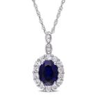Womens Diamond Accent Lab Created Blue Sapphire 14k Gold Pendant Necklace