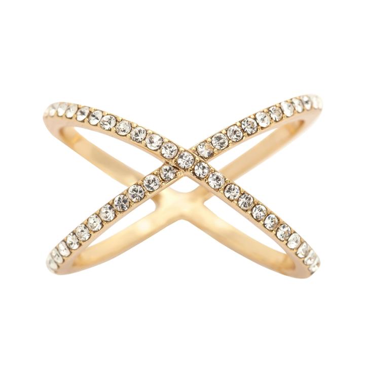 Sparkle Allure Womens Clear Gold Over Brass Cocktail Ring