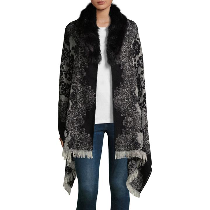 Mixit Faux Fur Trim Floral Wrap