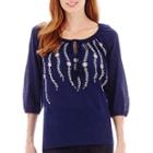 St. John's Bay 3/4-sleeve Vine Embroidered Peasant Top