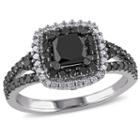Womens 1 1/2 Ct. T.w. Color Enhanced Round Black Diamond Sterling Silver Engagement Ring