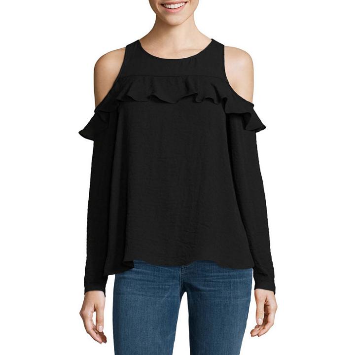 A.n.a Long Sleeve Woven Ruffled Blouse - Tall
