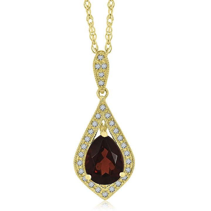 Womens Genuine Red Garnet 14k Gold Over Silver Pendant Necklace